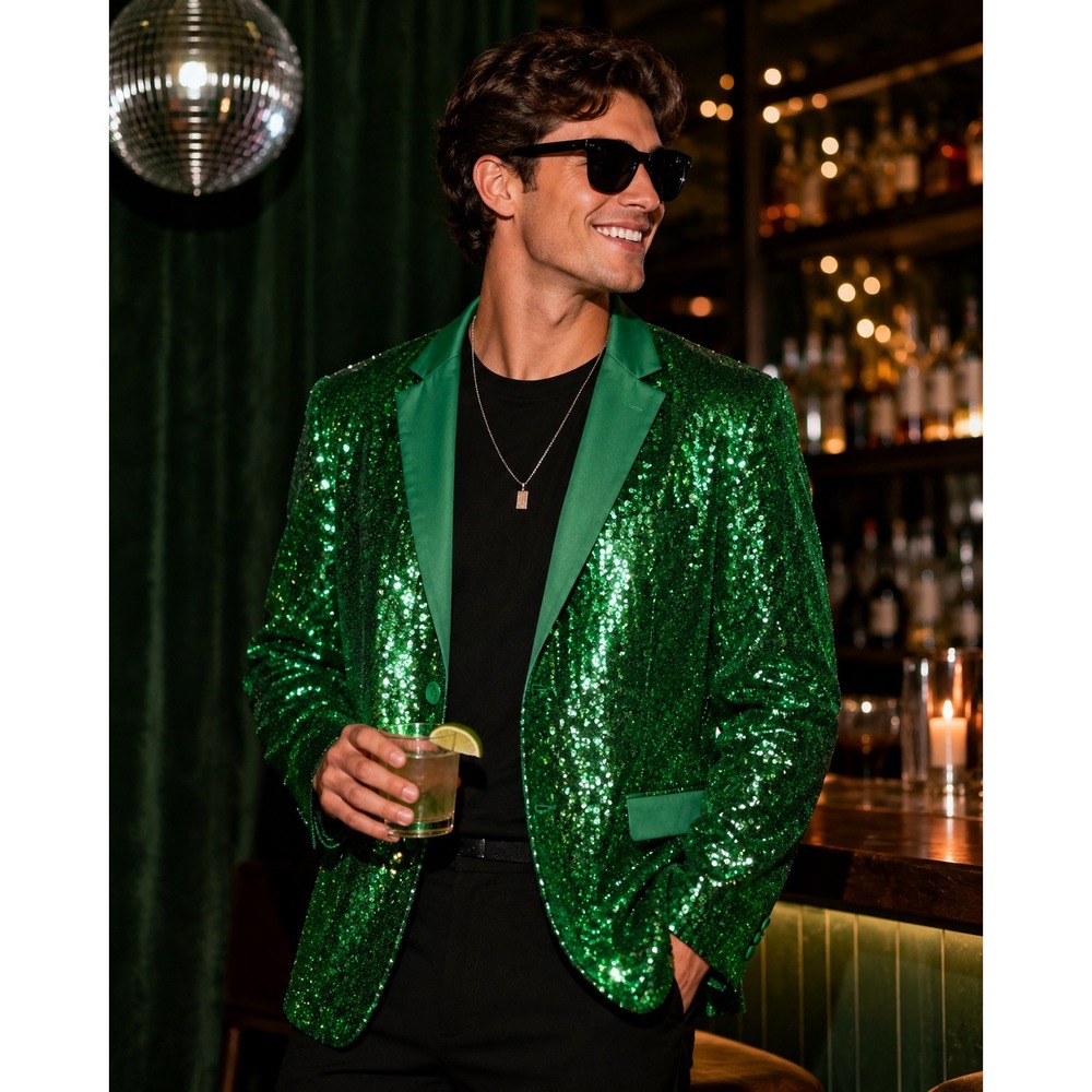 Tipsy Elves Mens Green Sequin Blazer St Patricks Day Party Jacket Size 46